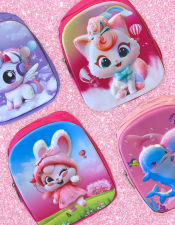 Mochila infantil gata, coneja, unicornio, delfin