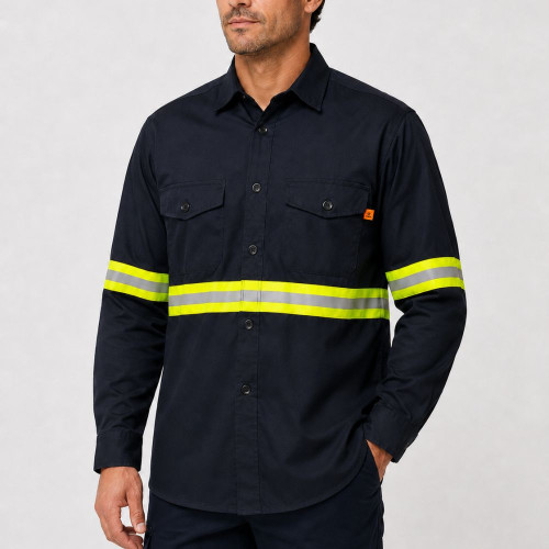 CAMISA DE TRABAJO FORTE AZUL MARINO MANGA LARGA  CON REFLECTIVO