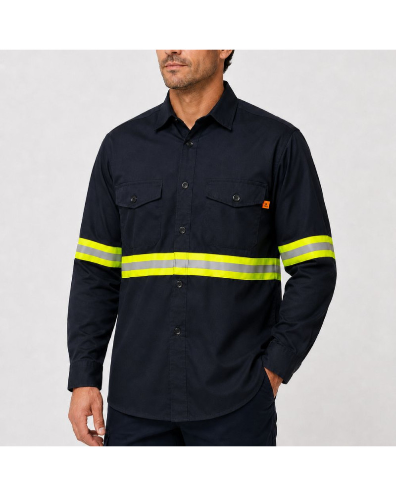 CAMISA DE TRABAJO FORTE AZUL MARINO MANGA LARGA  CON REFLECTIVO